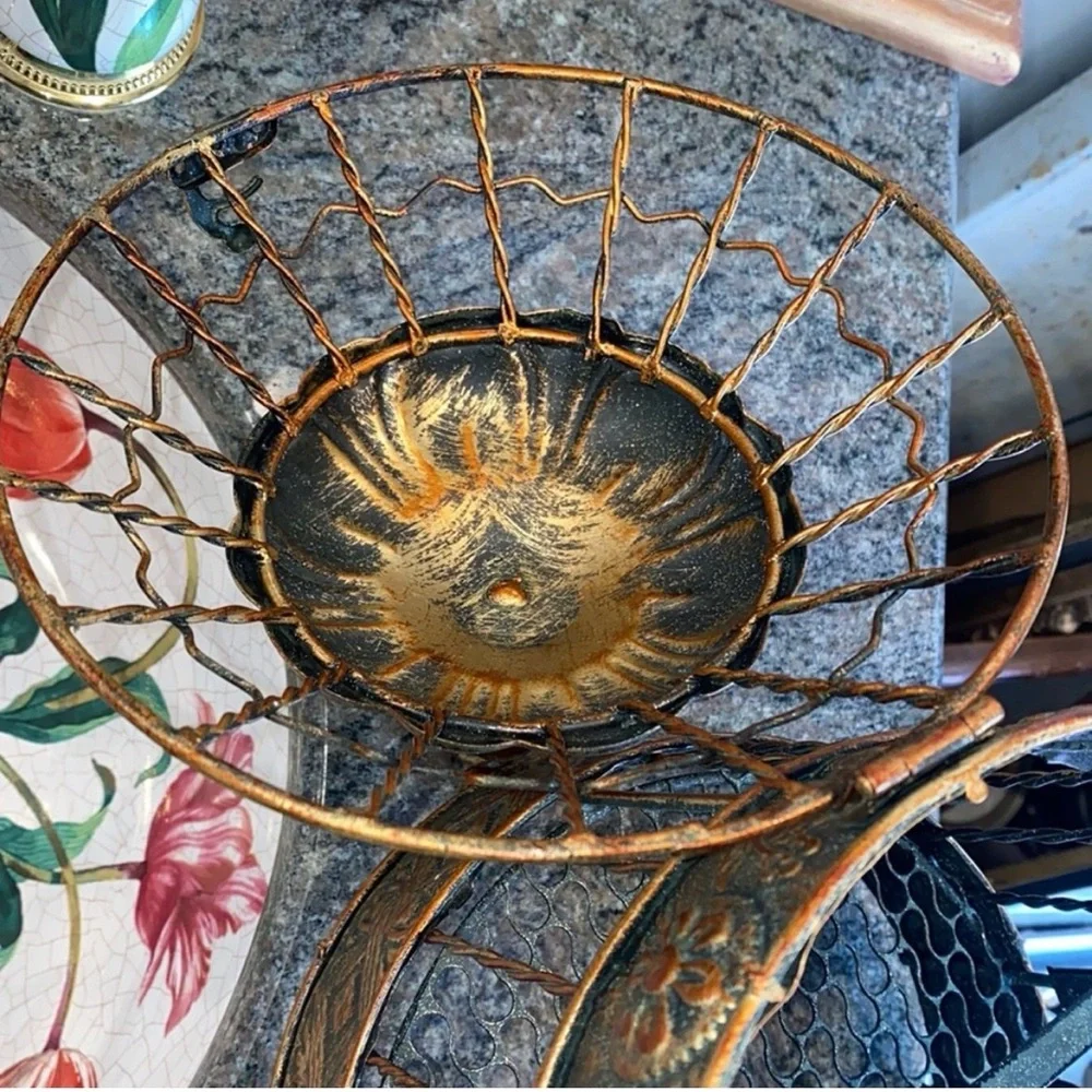 VINTAGE Gilded Bird Cage Metal Home Accent in Copper and Bronze, EUC
